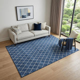 5' X 8' Navy Blue And Ivory Geometric Washable Area Rug With UV Protection