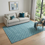 5' X 8' Teal And Ivory Geometric Washable Area Rug With UV Protection