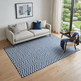 5' X 8' Blue And Ivory Chevron Washable Area Rug With UV Protection