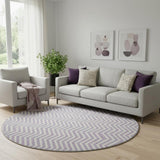 8' Lilac And Ivory Chevron Washable Round Rug With UV Protection