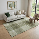 5' X 8' Artichoke Green And Ivory Plaid Washable Area Rug With UV Protection