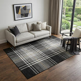 5' X 8' Black Ivory And Gold Plaid Washable Area Rug With UV Protection