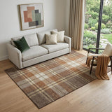 5' X 8' Chocolate Beige And Gold Plaid Washable Area Rug With UV Protection