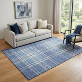 5' X 8' Denim Blue And Ivory Plaid Washable Area Rug With UV Protection