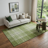 5' X 8' Green And Ivory Plaid Washable Area Rug With UV Protection