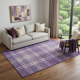5' X 8' Purple Ivory And Gold Plaid Washable Area Rug With UV Protection