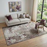5' X 8' Taupe Beige And Gray Damask Washable Area Rug With UV Protection
