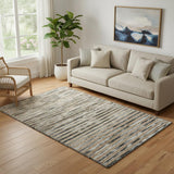 5' X 8' Charcoal Cream And Natural Striped Hand Braided Area Rug