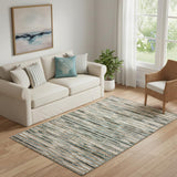 5' X 8' Blue Dark Gray And Natural Striped Hand Braided Area Rug