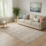 5' X 8' Natural And Silver Striped Hand Braided Area Rug