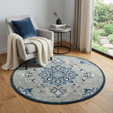 3' Blue And Gray Wool Medallion Hand Tufted Round Rug