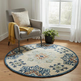 3' Beige And Blue Wool Medallion Hand Tufted Round Rug