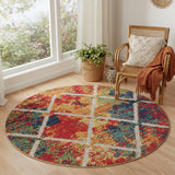 5' Red And Orange Diamond Round Rug