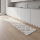 8' Tan And Ivory Diamond Hand Woven Runner Rug