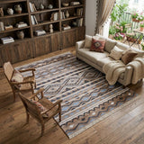 6' X 9' Blue Gray And Tan Geometric Hand Woven Area Rug With Fringe