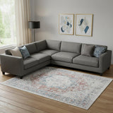 8' X 10' Blue And Orange Medallion Area Rug With UV Protection