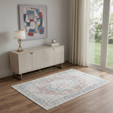 4' X 6' Blue And Orange Medallion Area Rug With UV Protection