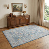 4' X 6' Blue And Ivory Floral Area Rug With UV Protection