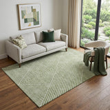 5' X 8' Artichoke Green And Ivory Geometric Washable Area Rug With UV Protection