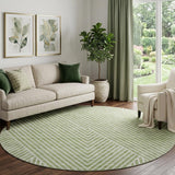 8' Artichoke Green And Ivory Geometric Washable Round Rug With UV Protection