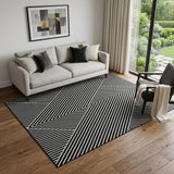 5' X 8' Black And Ivory Geometric Washable Area Rug With UV Protection