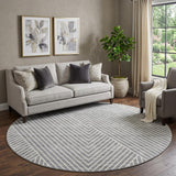 8' Gray And Ivory Geometric Washable Round Rug With UV Protection