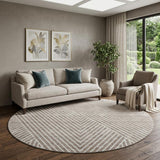 8' Taupe And Ivory Geometric Washable Round Rug With UV Protection