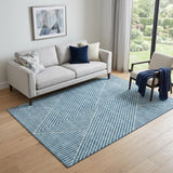5' X 8' Teal And Ivory Geometric Washable Area Rug With UV Protection