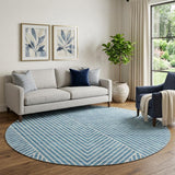 8' Teal And Ivory Geometric Washable Round Rug With UV Protection