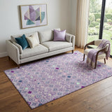 5' X 8' Lavender Ivory And Blue Southwestern Washable Area Rug With UV Protection