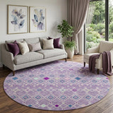 8' Lavender Ivory And Blue Southwestern Washable Round Rug With UV Protection