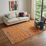 5' X 8' Orange Purple And Blue Southwestern Washable Area Rug With UV Protection