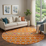 8' Orange Purple And Blue Southwestern Washable Round Rug With UV Protection