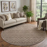 8' Brown And Beige Striped Washable Round Rug With UV Protection