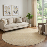 8' Gold And Ivory Striped Washable Round Rug With UV Protection