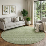 8' Green And Ivory Striped Washable Round Rug With UV Protection