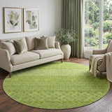8' Lime Green And Ivory Striped Washable Round Rug With UV Protection
