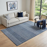 5' X 8' Navy Blue And Ivory Striped Washable Area Rug With UV Protection