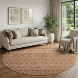 8' Rust And Ivory Striped Washable Round Rug With UV Protection