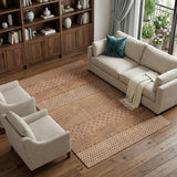 8' X 10' Rust And Ivory Striped Washable Area Rug With UV Protection