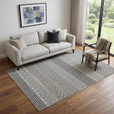 5' X 8' White And Black Striped Washable Area Rug With UV Protection