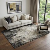 5' X 8' Black And Ivory Abstract Washable Area Rug With UV Protection