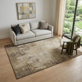 5' X 8' Brown And Beige Abstract Washable Area Rug With UV Protection