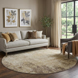 8' Brown And Beige Abstract Washable Round Rug With UV Protection