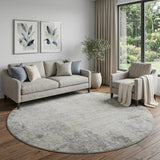 8' Gray And Ivory Abstract Washable Round Rug With UV Protection