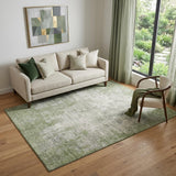 5' X 8' Green And Ivory Abstract Washable Area Rug With UV Protection