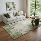 5' X 8' Olive Green And Ivory Abstract Washable Area Rug With UV Protection