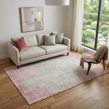 5' X 8' Pink And Ivory Abstract Washable Area Rug With UV Protection