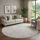 8' Pink And Ivory Abstract Washable Round Rug With UV Protection