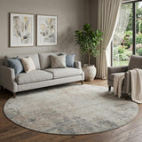 8' Taupe And Ivory Abstract Washable Round Rug With UV Protection
